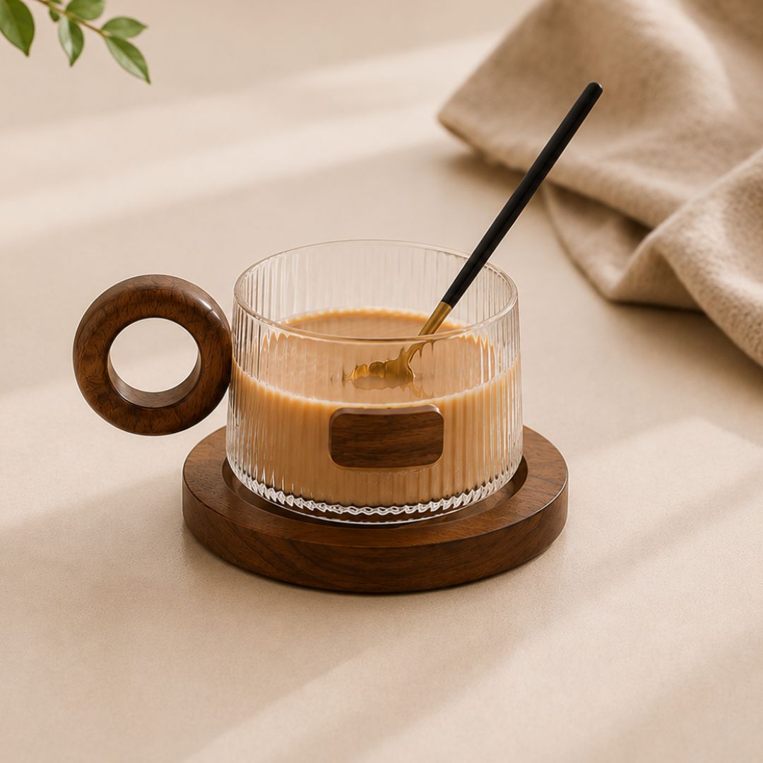 Walnut Glass Coffee Cup Set