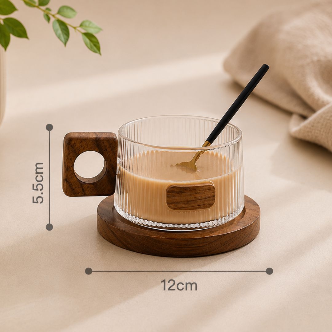 Walnut Glass Coffee Cup Set