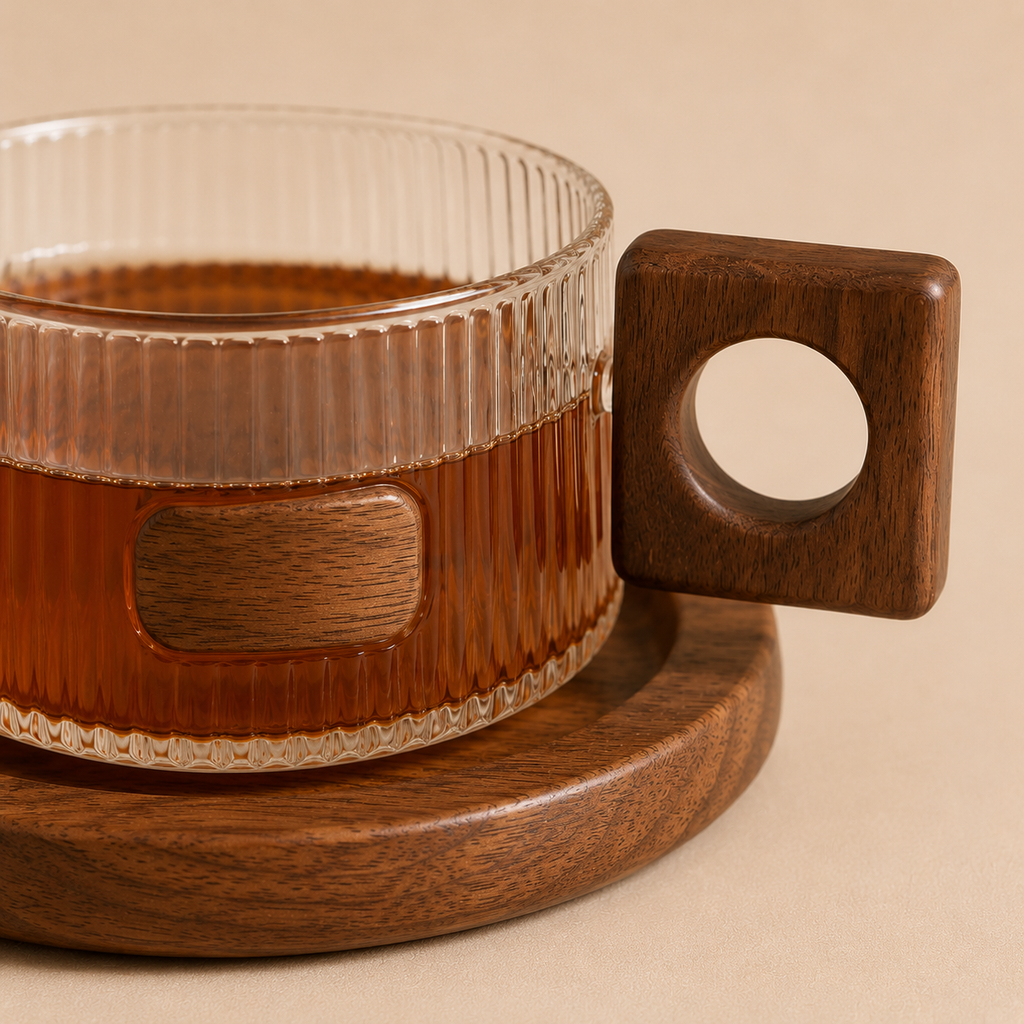 Walnut Glass Coffee Cup Set
