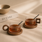 Walnut Glass Coffee Cup Set