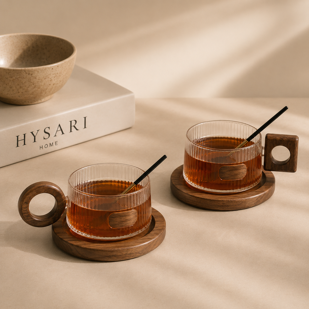Walnut Glass Coffee Cup Set